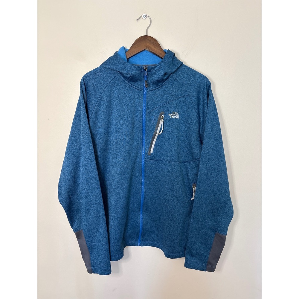 The North Face Mens Blue Heather Full Zip Fleece Lined Hooded Jacket XL